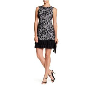 Donna Ricco Black and White Floral Lace Sleeveless Shift Mini Dress